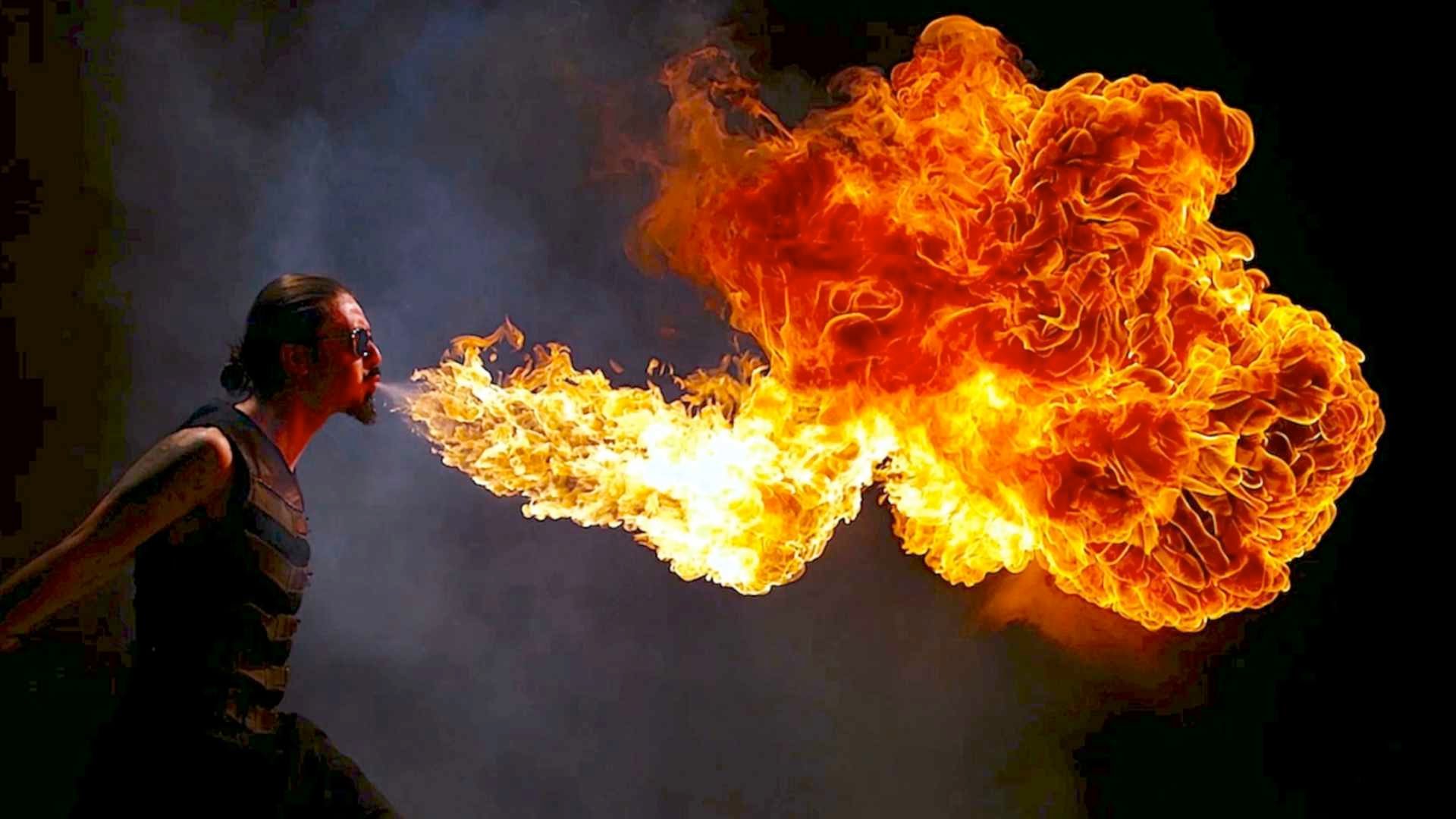 A person firebreathing
